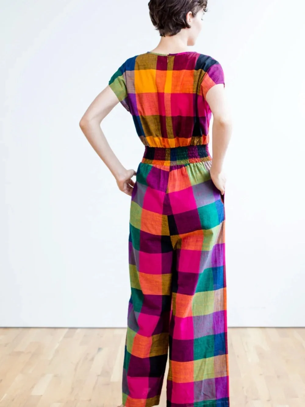 NWOT sz L Rujuta Sheth Marie Jumpsuit Jumpsuit smocked pockets wide leg $168! - Picture 6 of 8